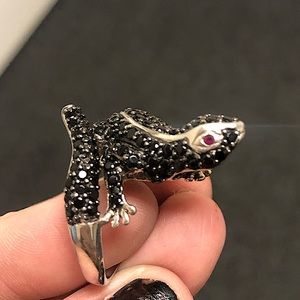 Black Spinel Sterling Silver Lizard Ring